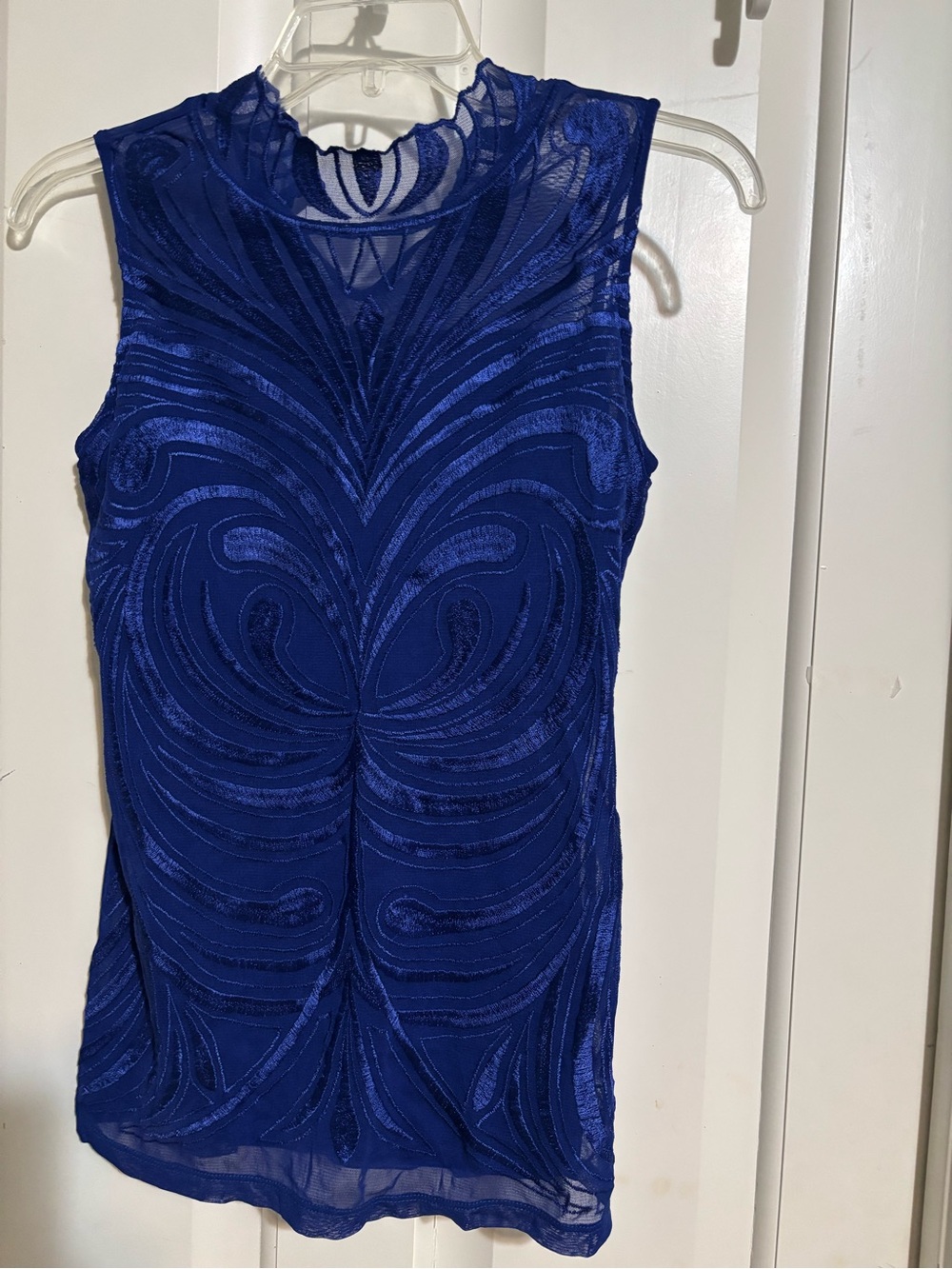 INC International Concepts Royal Blue Sleeveless Embellished Mesh Top - Picture 3 of 11